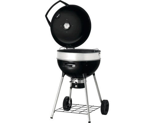 Bolvormige barbecue met open deksel en wielen