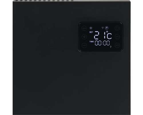 Close-up van een verwarming met digitale temperatuur- en tijdweergave