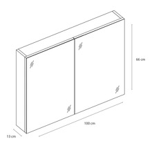 Kast met spiegeldeuren en afmetingen 100 cm x 66 cm x 13 cm