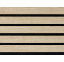 Akoestisch paneel met houten oppervlak en zwarte strepen