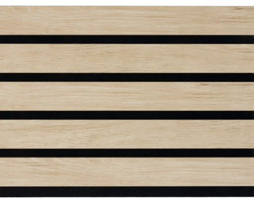 Akoestisch paneel met houten oppervlak en zwarte strepen