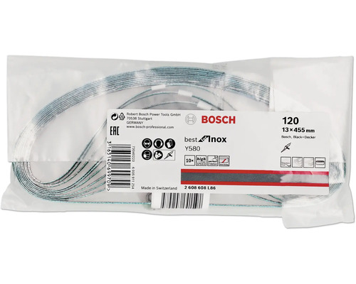 BOSCH Schuurband X450 Expert for Metal 13x455 mm K120, 10 stuks Bosch schuurbanden Best Inox Y580, korrel 120, 13 bij 455 millimeter, in verpakking