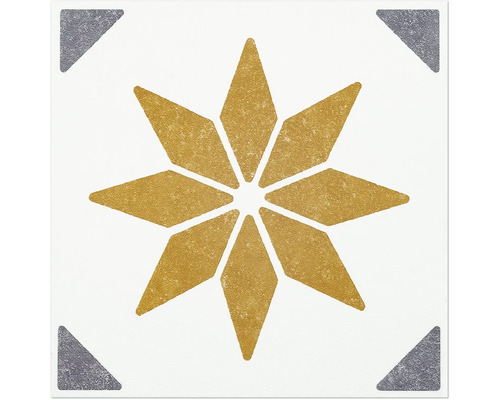 Decoratieve tegel met sterpatroon en driehoeken in de hoeken