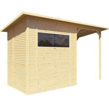 Houten tuinhuis met raam en afdak