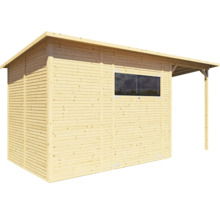 Houten tuinhuis met raam en afdak