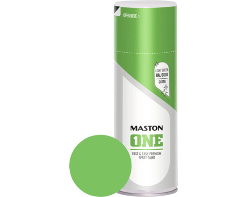 MASTON One spuitlak glans RAL 6018 lichtgroen 400 ml Maston One spuitlakbus met kleurvoorbeeld in lichtgroen RAL 6018