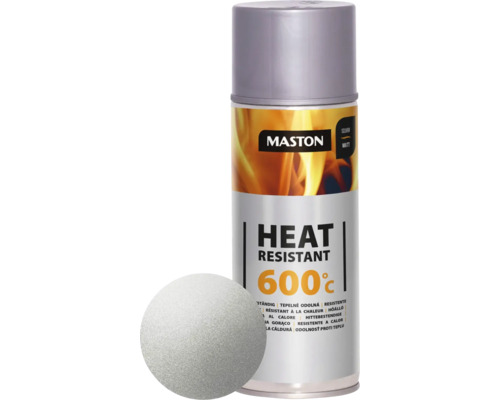 MASTON Spuitverf Heat resistant 600°C zilver 400 ml Mastodon hittebestendige spuitbus, temperatuurbestendigheid tot 600 graden