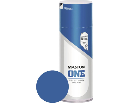 MASTON One spuitlak glans RAL 5005 signaalblauw 400 ml Mastons One spuitverf bus met kleurvoorbeeld