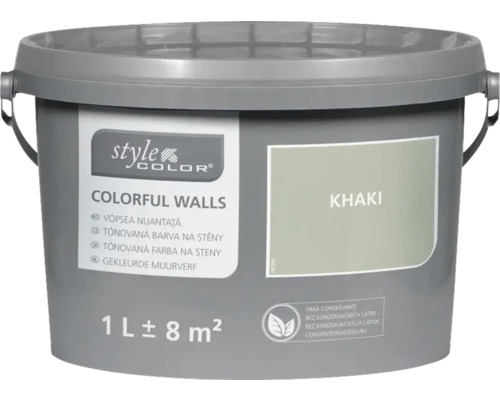 STYLECOLOR Colorful Walls Muur- en plafondverf Khaki 1 l Verfemmer met Khaki kleurtint voor binnenmuren, inhoudsmaat 1 liter