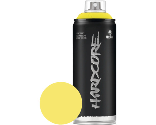 MTN Hardcore spuitlak glans RV-20 Party Yellow 400 ml Spuitverf in een blik met kleurvoorbeeld