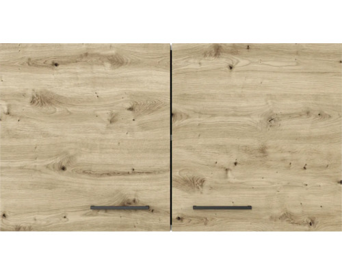 Twee keukenkastdeuren met houten structuur en handgrepen