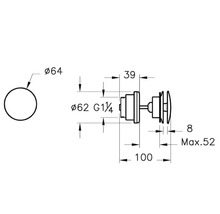 Technische tekening van een ventiel met maataanduidingen.