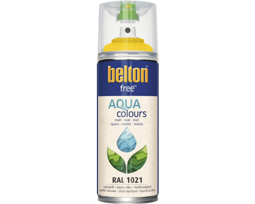 BELTON Spuitlak PU watergedragen mat RAL 1021 geel 400 ml Belton Free Aqua Colours spuitbus lak