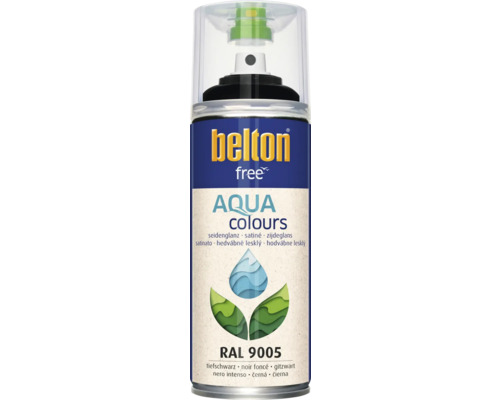 BELTON Spuitlak PU watergedragen zijdeglans RAL 9005 zwart 400 ml Belton Free Aqua verfspray diepzwart RAL 9005