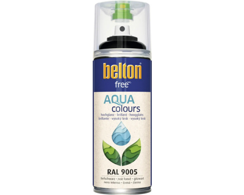 BELTON Spuitlak PU watergedragen hoogglans RAL 9005 zwart 400 ml Belton Free Aqua verfspray, diepzwart, RAL 9005