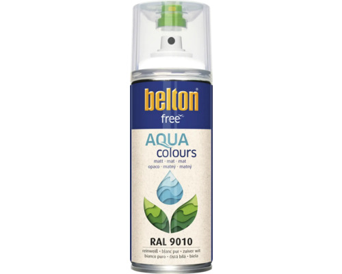 BELTON Spuitlak PU watergedragen mat RAL 9010 wit 400 ml Belton Free Aqua verfspuitbus, zuiver wit RAL 9010