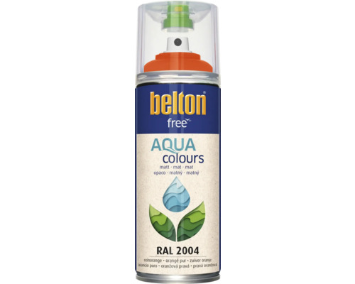 BELTON Spuitlak PU watergedragen mat RAL 2004 oranje 400 ml Belton Free Aqua Colours spuitverf Reinorange RAL 2004