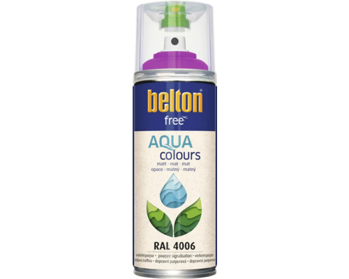 BELTON Spuitlak PU watergedragen mat RAL 4006 paars 400 ml Belton Free Aqua Colours lakspuitbus, kleur RAL 4006 verkeerspurper