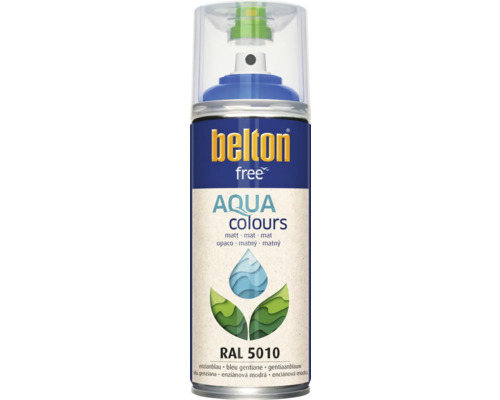 BELTON Spuitlak PU watergedragen mat RAL 5010 blauw 400 ml Belton Free Aqua Colours spuitlak gentiaanblauw RAL 5010