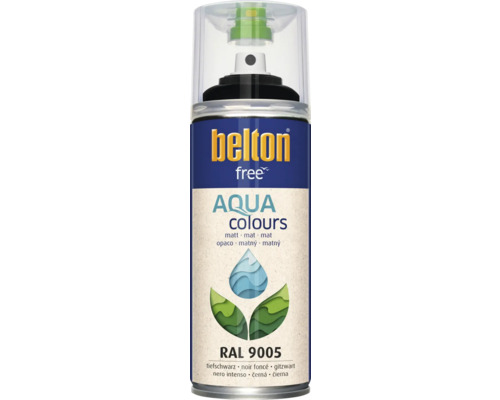 BELTON Spuitlak PU watergedragen mat RAL 9005 zwart 400 ml Belton Free Aqua verfspray RAL 9005