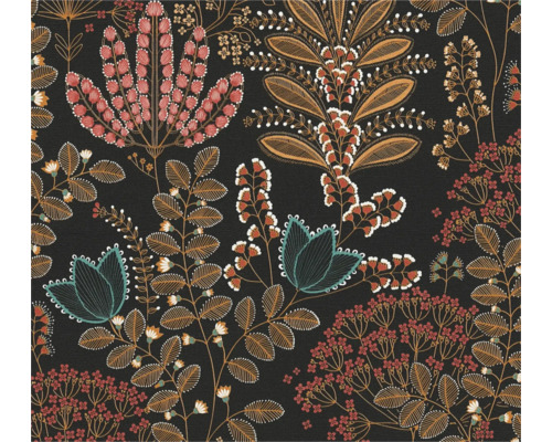 A.S. CRÉATION Vliesbehang bladeren zwart rood oranje blauw Decoratief behang met bloemmotief voor wanddecoratie