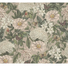 Behang met bloemenmotief en vlinders