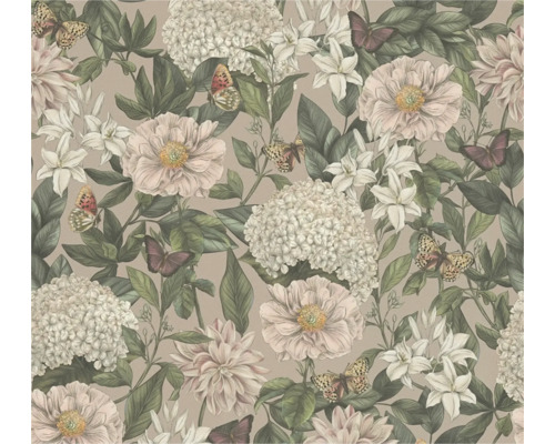 A.S. CRÉATION Vliesbehang bloemen lichtroze groen wit Behang met bloemenmotief en vlinders