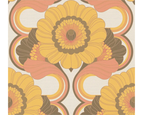 A.S. CRÉATION Vliesbehang 39530-4 bloemen vintage bruin geel oranje Behang met groot bloemmotief in retrolook