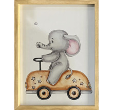 Ingelijste kinderfoto met olifant in een auto