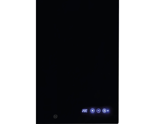 Donkere glasplaat met digitale temperatuurweergave en bedieningselementen