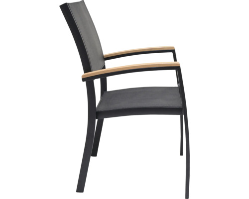 Tuinstoel met houten armleuningen en stoffen zitting