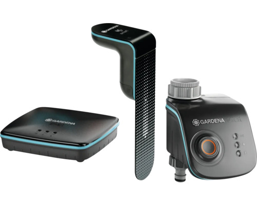 Gardena smart systeem bestaande uit sensor, gateway en regelaar