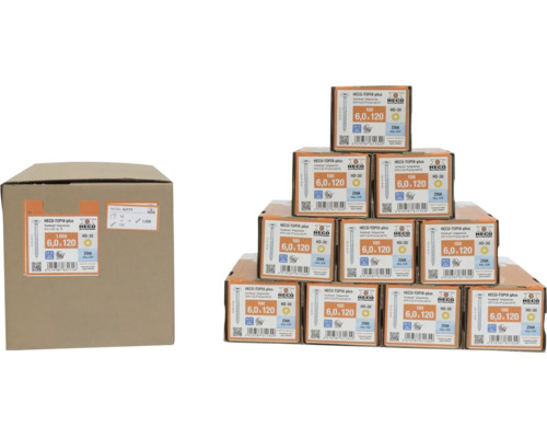 HECO Topix-Plus Universele schroef 6,0x120 mm platverzonken kop met freesholtes Torx T30 deeldraad blauw verzinkt, 1000 stuks Karton en meerdere verpakkingen HECO Topix Plus schroeven 6,0 x 120 mm