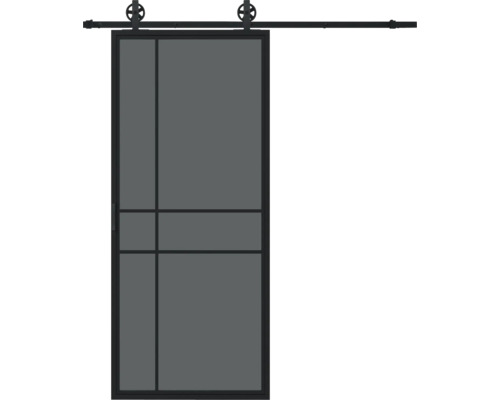 PERTURA Stalen schuifdeur industrieel 2603 zwart gerookt glas 100x235 cm met rail spaak