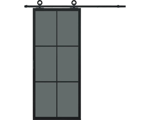 PERTURA Stalen schuifdeur industrieel 2602 zwart gerookt glas 100x235 cm met rail modern