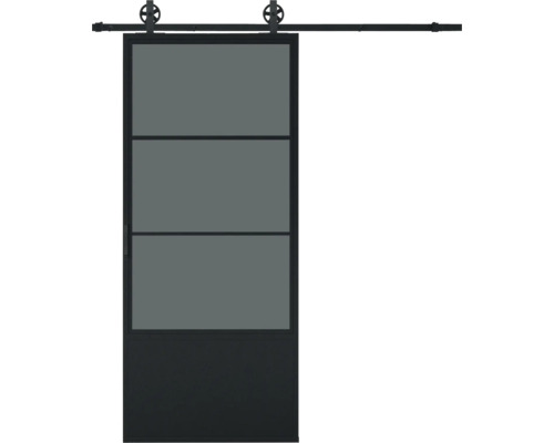 PERTURA Stalen schuifdeur industrieel 2650 zwart gerookt glas 100x215 cm met rail spaak