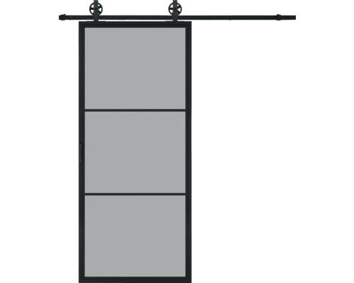 PERTURA Stalen schuifdeur industrieel 2600 grijs gerookt glas 100x235 cm met rail spaak