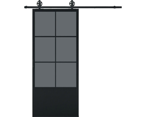 PERTURA Stalen schuifdeur industrieel 2651 zwart gerookt glas 100x215 cm met rail spaak