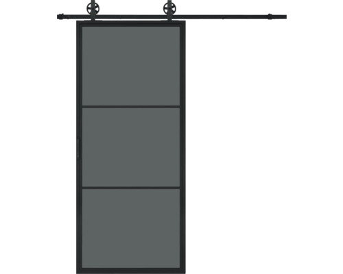 PERTURA Stalen schuifdeur industrieel 2600 zwart gerookt glas 100x215 cm met rail spaak