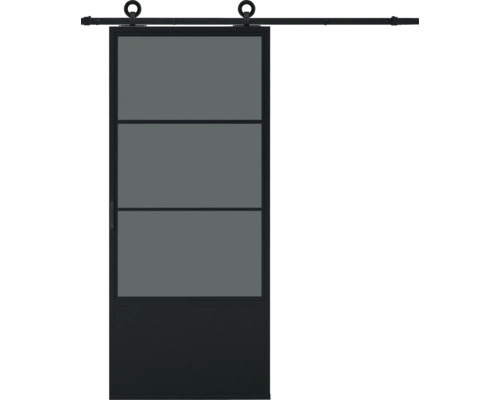 PERTURA Stalen schuifdeur industrieel 2650 zwart gerookt glas 100x215 cm met rail modern