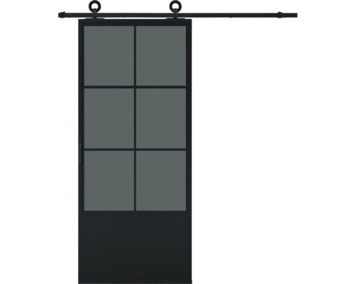 PERTURA Stalen schuifdeur industrieel 2651 zwart gerookt glas 100x215 cm met rail modern