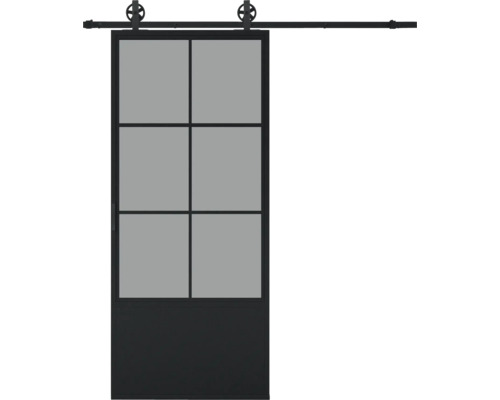 PERTURA Stalen schuifdeur industrieel 2651 grijs gerookt glas 100x215 cm met rail spaak