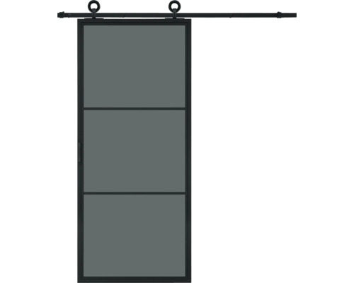PERTURA Stalen schuifdeur industrieel 2600 zwart gerookt glas 100x215 cm met rail modern
