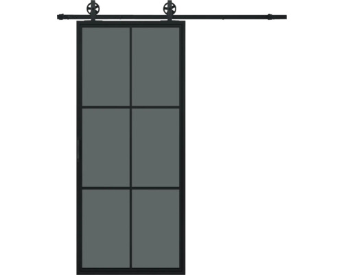 PERTURA Stalen schuifdeur industrieel 2602 zwart gerookt glas 100x215 cm met rail spaak