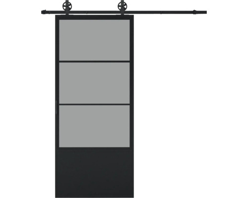 PERTURA Stalen schuifdeur industrieel 2650 grijs gerookt glas 100x235 cm met rail spaak