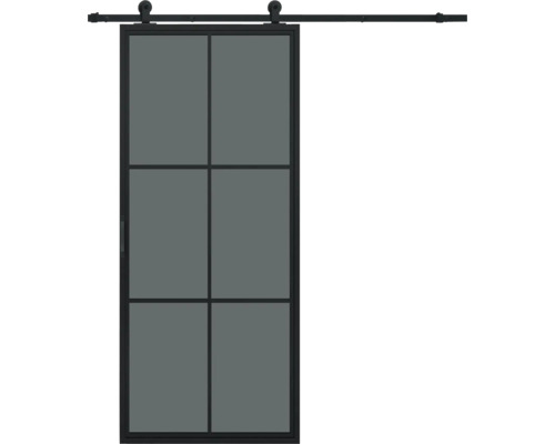 PERTURA Stalen schuifdeur industrieel 2602 zwart gerookt glas 100x215 cm met rail basic
