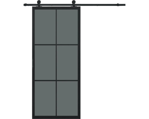 PERTURA Stalen schuifdeur industrieel 2602 zwart gerookt glas 100x235 cm met rail basic