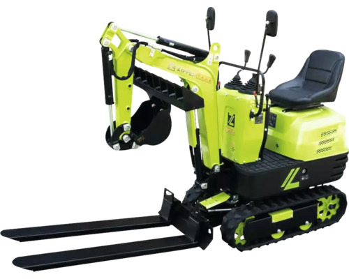 Minigraafmachine met graafarm en vork