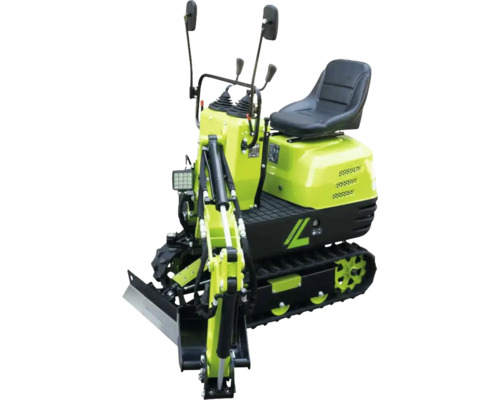 Minibagger met rupsbanden, stoel en bedieningshendels