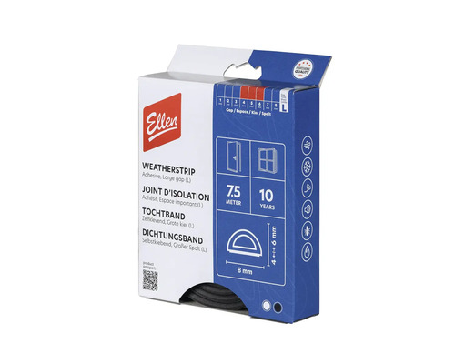 ELLEN Tochtband zelfklevend Weather Large 4-6 mm 7,5 m zwart Ellen tochtband, zelfklevend, grote kier, rol van 7.5 meter